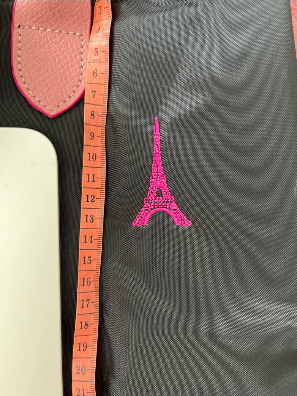 Longchamp Black Tote with Pink Leather Trim and Pink Eiffel Accent - Picture 3 of 6